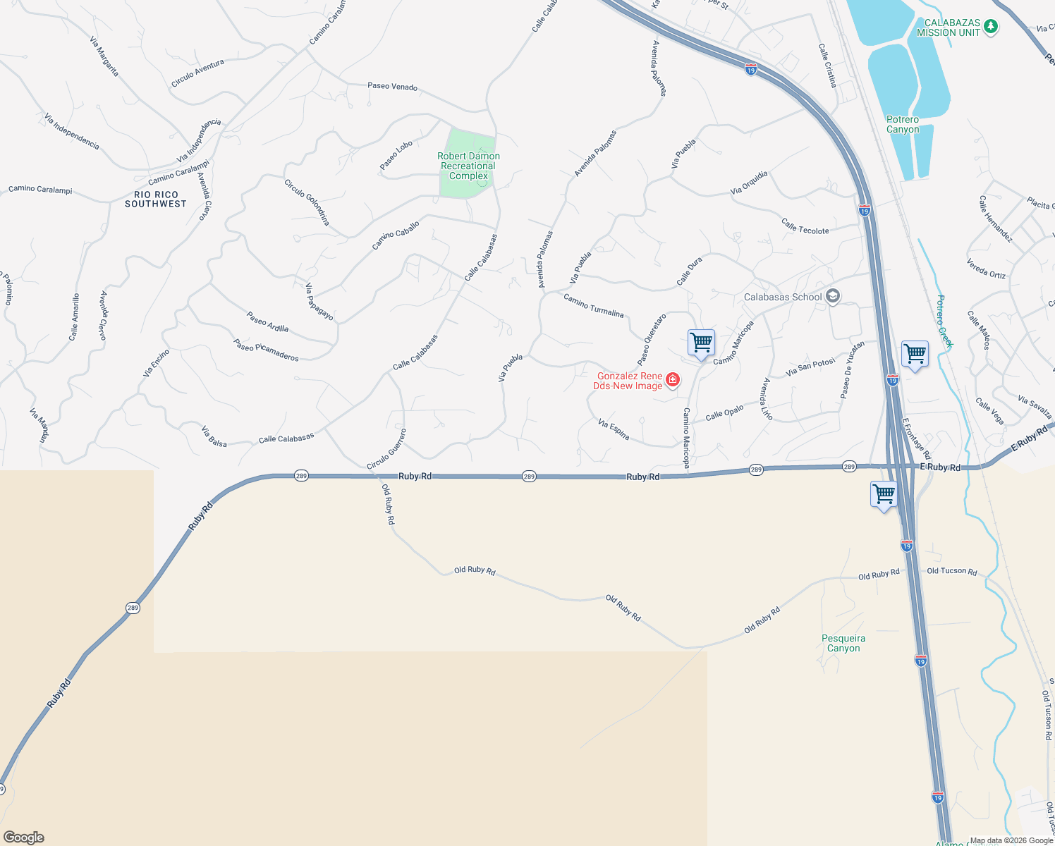 map of restaurants, bars, coffee shops, grocery stores, and more near 277 Rayo Court in Rio Rico