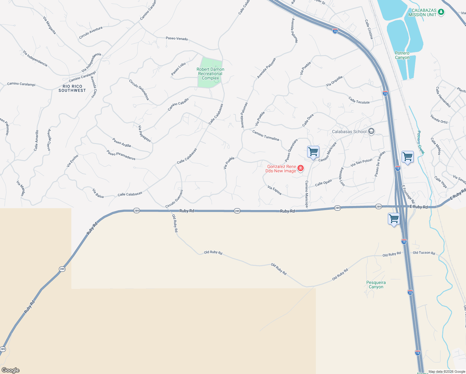 map of restaurants, bars, coffee shops, grocery stores, and more near 277 Rayo Court in Rio Rico