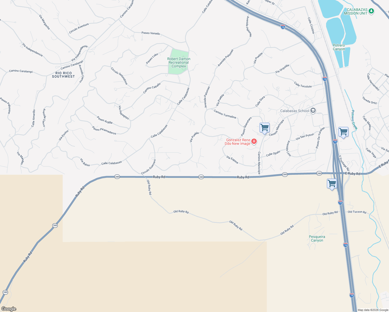 map of restaurants, bars, coffee shops, grocery stores, and more near 277 Rayo Court in Rio Rico