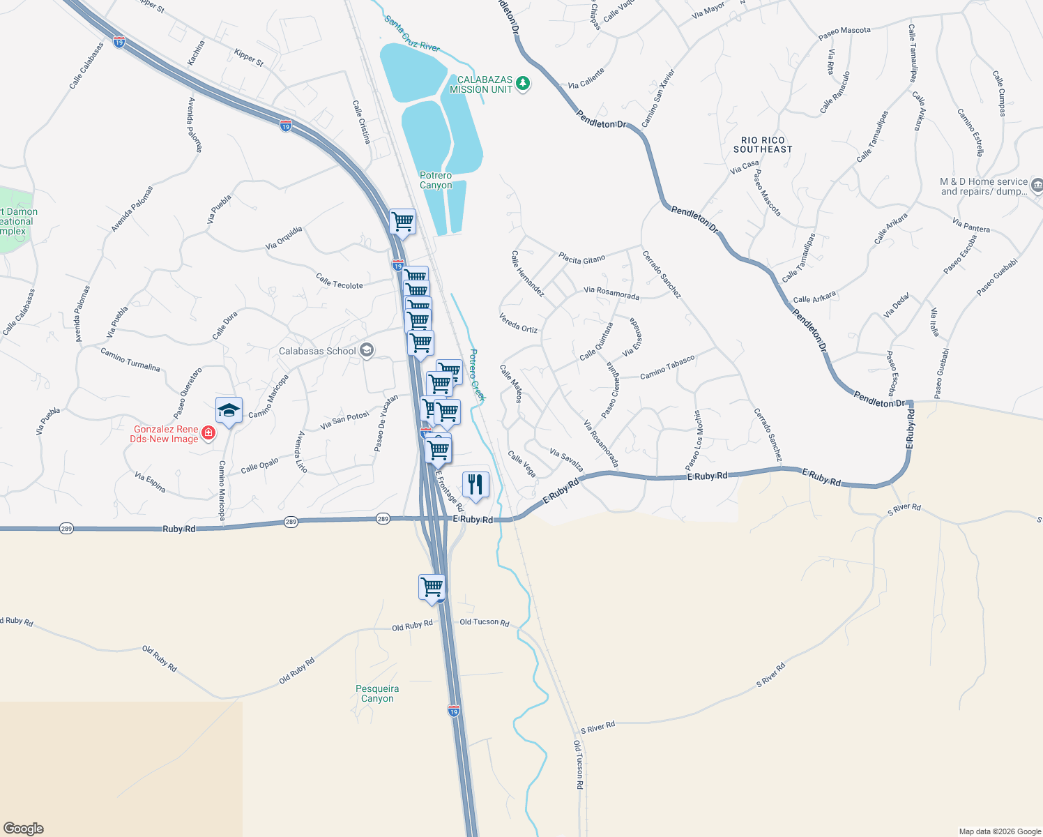 map of restaurants, bars, coffee shops, grocery stores, and more near 922 Calle Mateos in Rio Rico