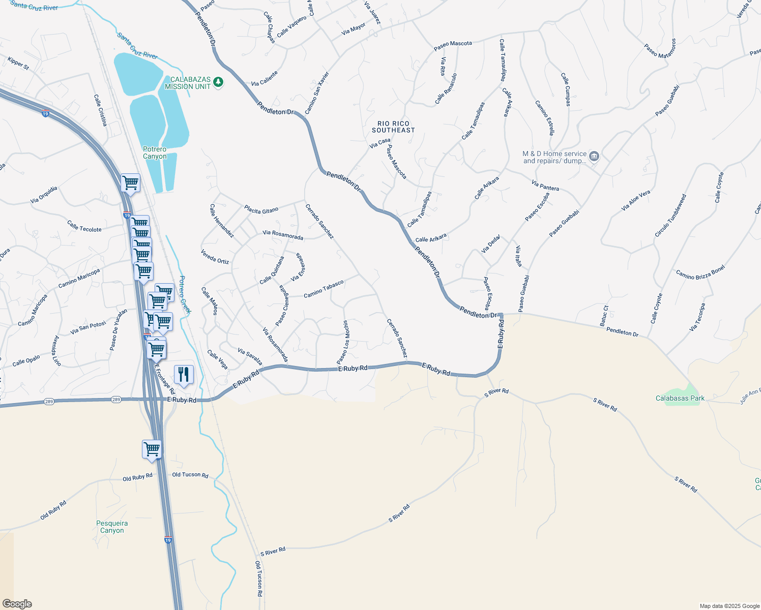 map of restaurants, bars, coffee shops, grocery stores, and more near 910 Bowie Court in Rio Rico