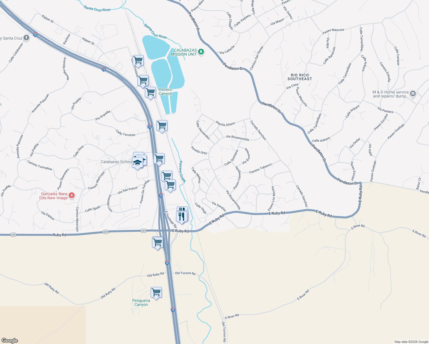 map of restaurants, bars, coffee shops, grocery stores, and more near 901 Via Rosamorada in Rio Rico