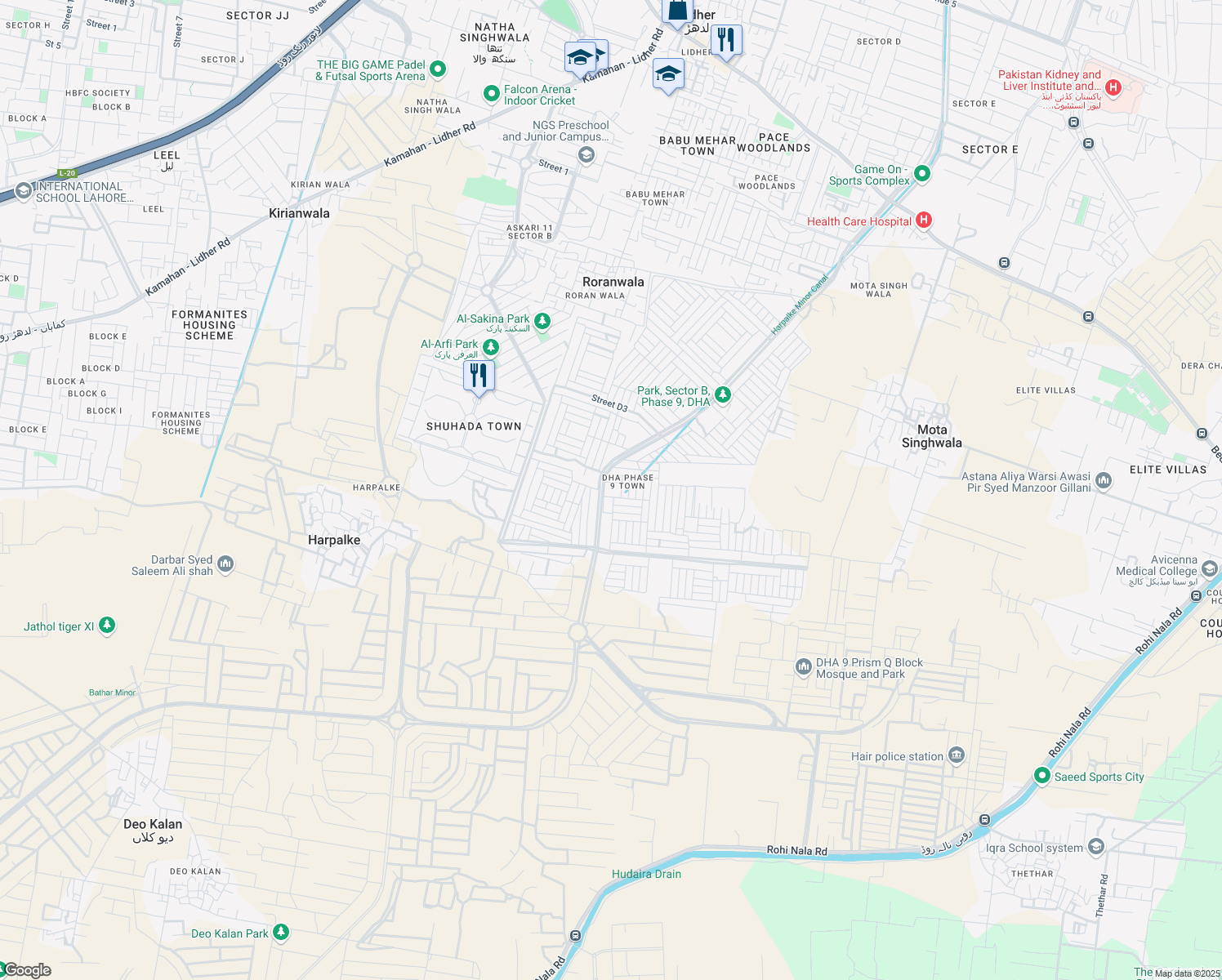 map of restaurants, bars, coffee shops, grocery stores, and more near in Lahore