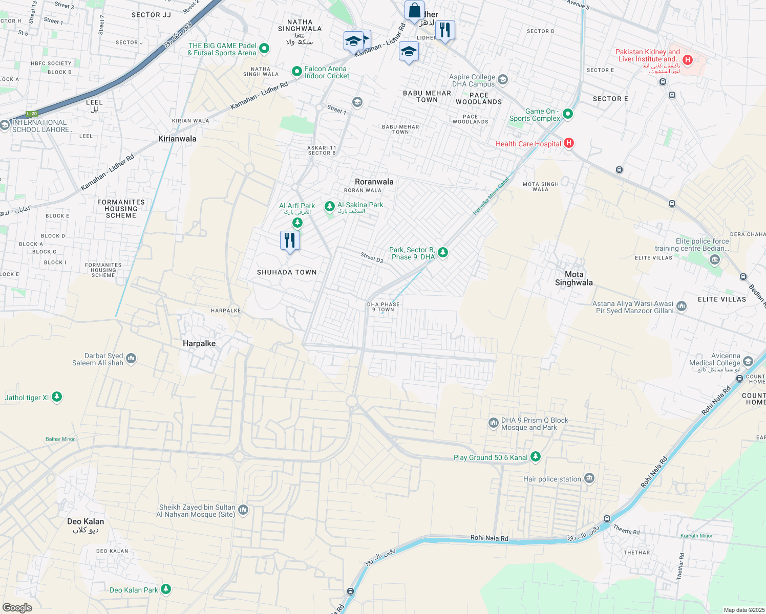 map of restaurants, bars, coffee shops, grocery stores, and more near in Lahore