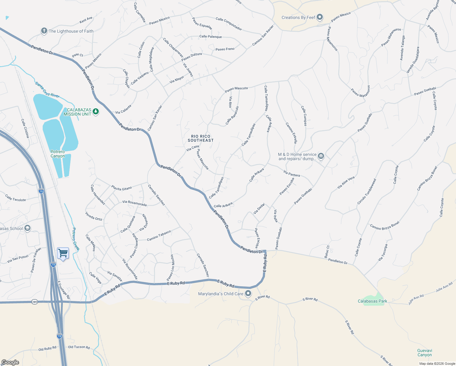 map of restaurants, bars, coffee shops, grocery stores, and more near 215 Toltec Court in Rio Rico