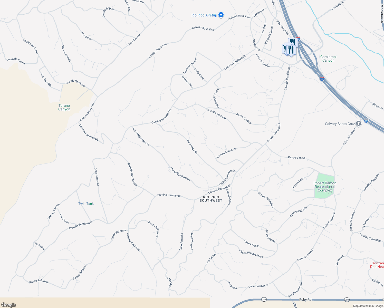 map of restaurants, bars, coffee shops, grocery stores, and more near 1004 Via Margarita in Rio Rico