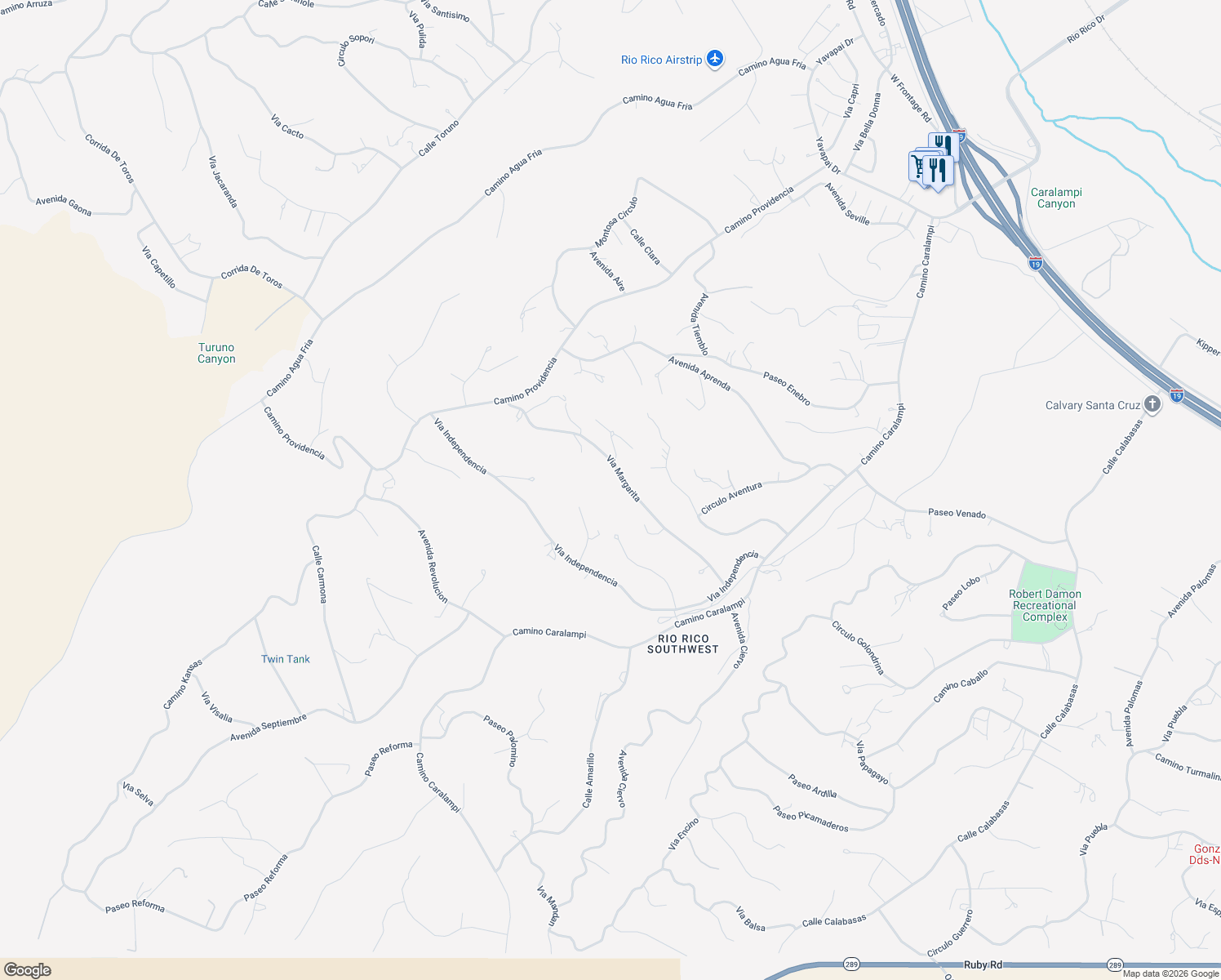 map of restaurants, bars, coffee shops, grocery stores, and more near 1004 Via Margarita in Rio Rico