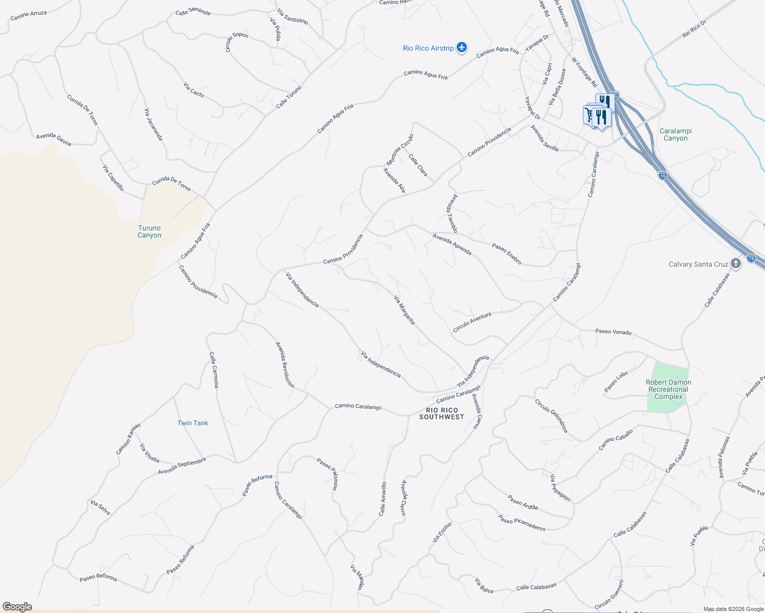 map of restaurants, bars, coffee shops, grocery stores, and more near 1014 Via Margarita in Rio Rico
