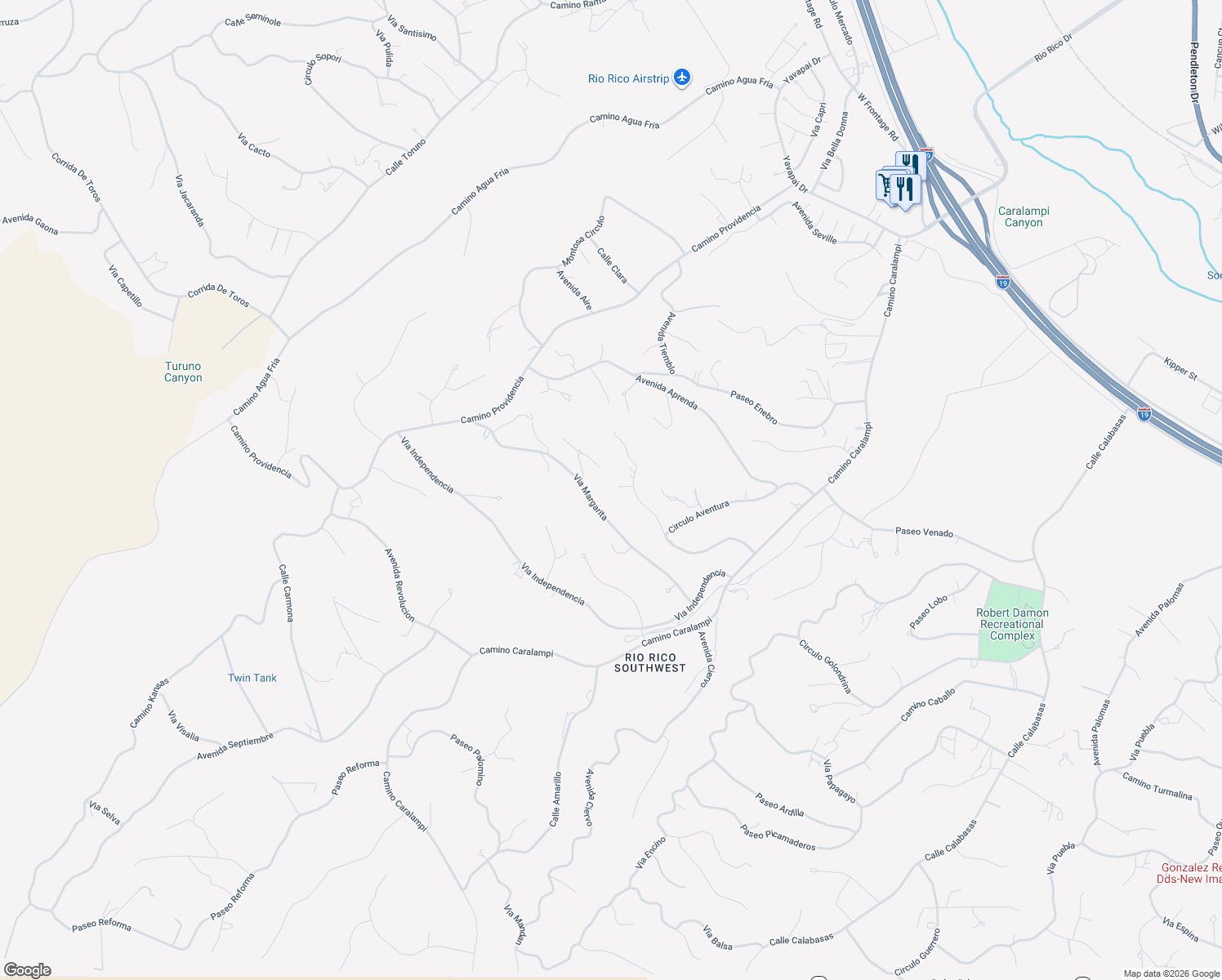 map of restaurants, bars, coffee shops, grocery stores, and more near 1024 Camarosa Court in Rio Rico