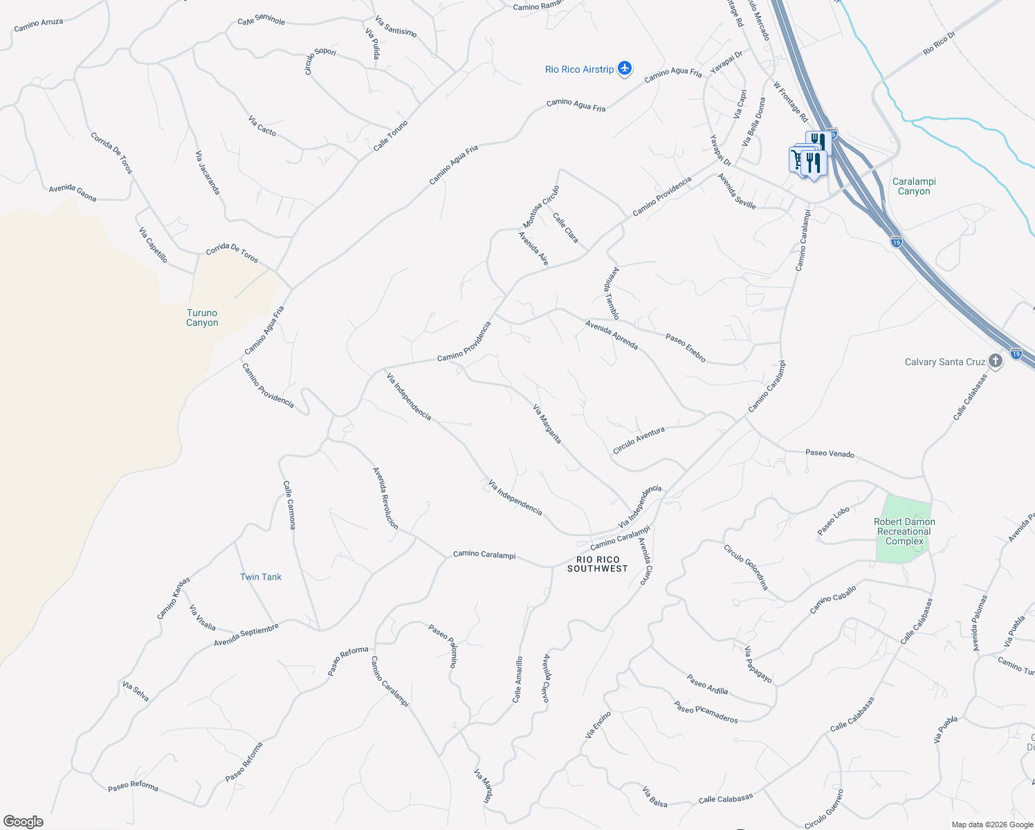 map of restaurants, bars, coffee shops, grocery stores, and more near 1014 Via Margarita in Rio Rico