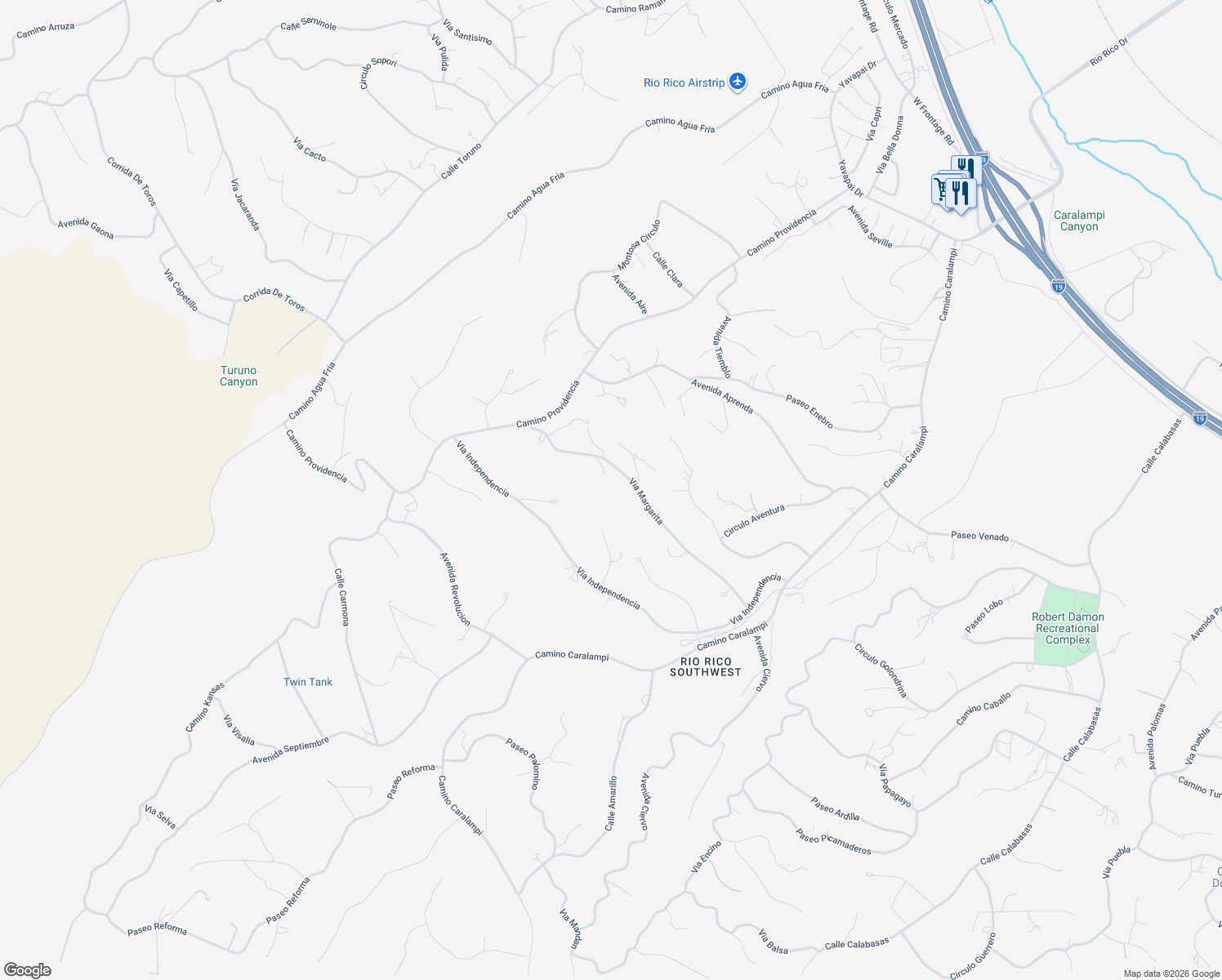 map of restaurants, bars, coffee shops, grocery stores, and more near 1014 Via Margarita in Rio Rico