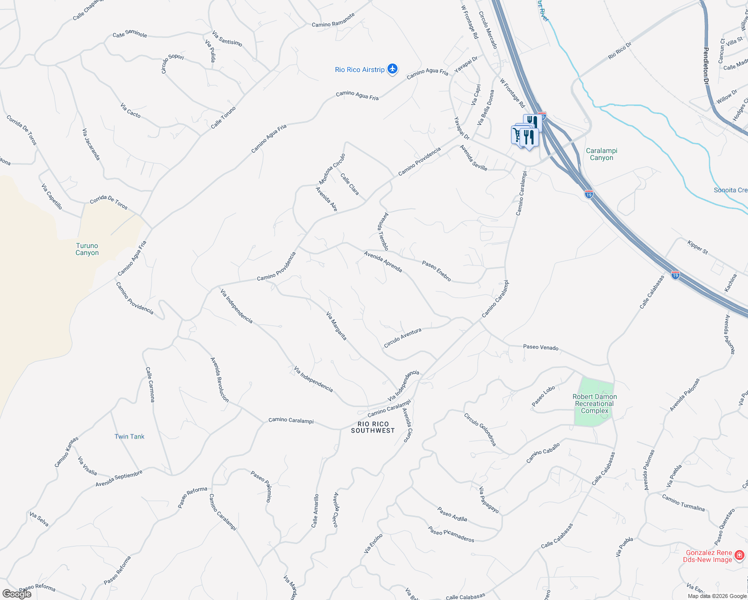 map of restaurants, bars, coffee shops, grocery stores, and more near 1059 Grocella Court in Rio Rico