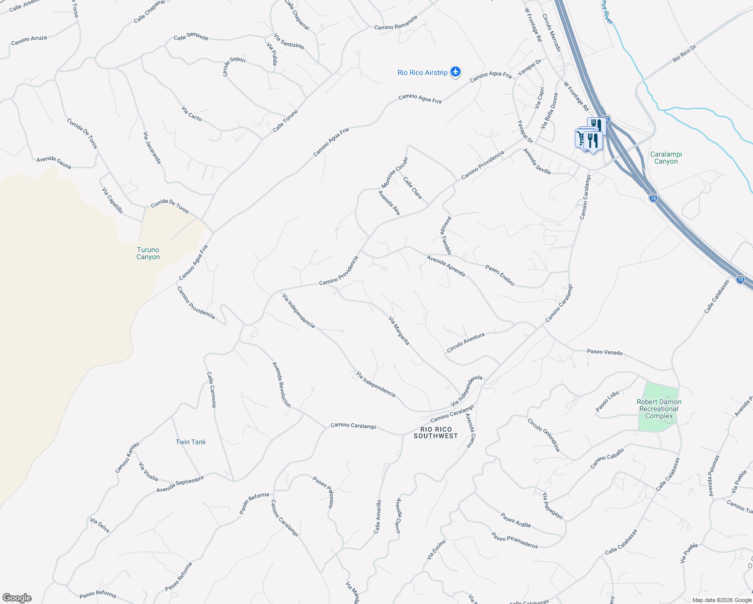 map of restaurants, bars, coffee shops, grocery stores, and more near 1013 Pino Court in Rio Rico