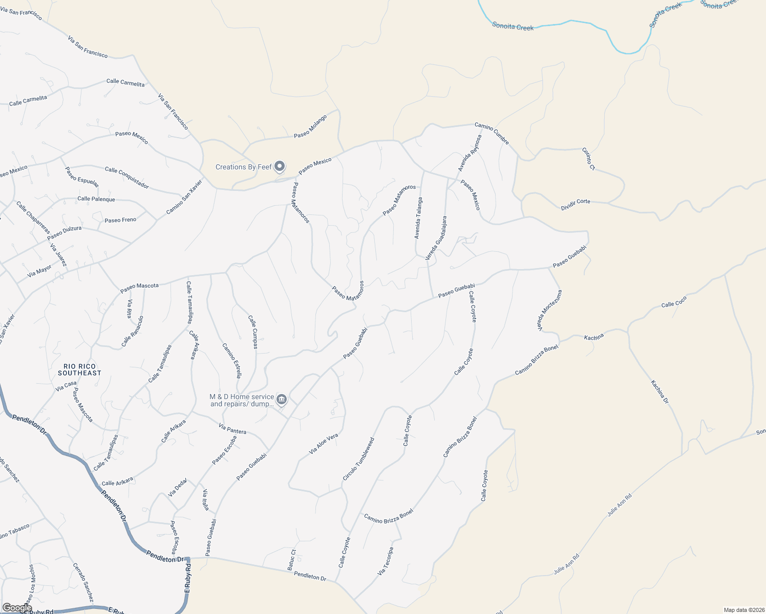 map of restaurants, bars, coffee shops, grocery stores, and more near Paseo Guebabi in Rio Rico