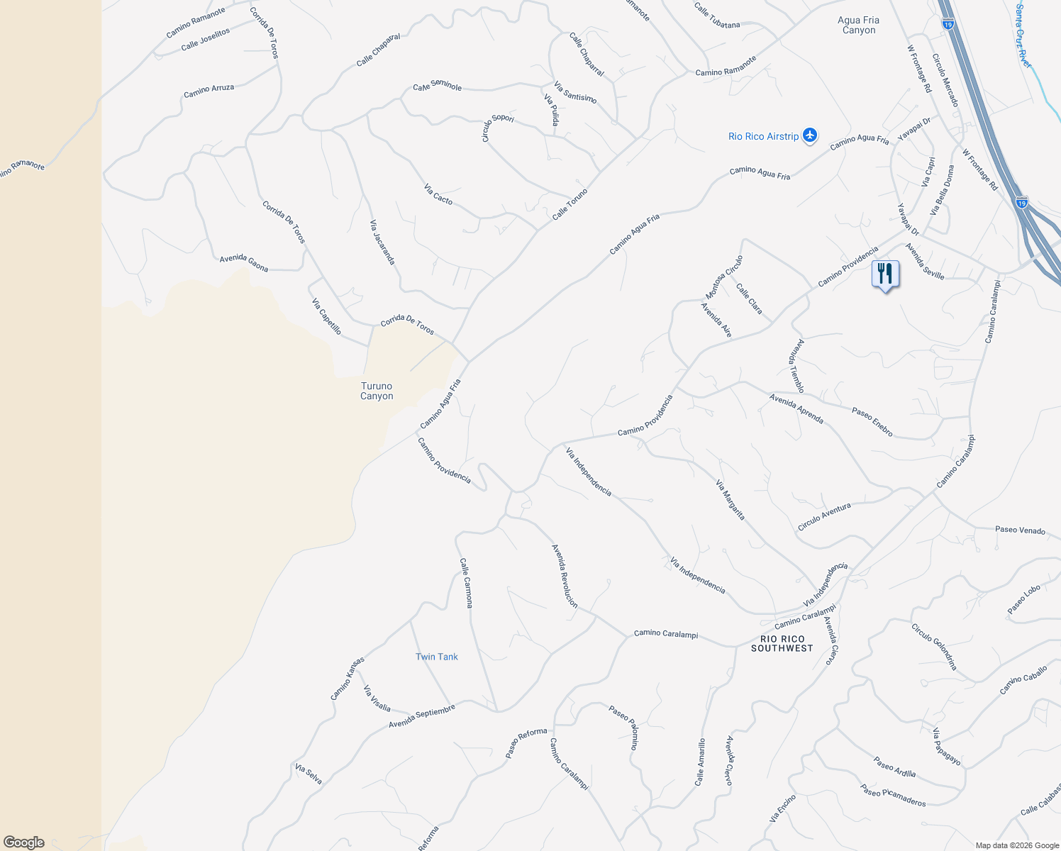 map of restaurants, bars, coffee shops, grocery stores, and more near 1033 La Vista Court in Rio Rico