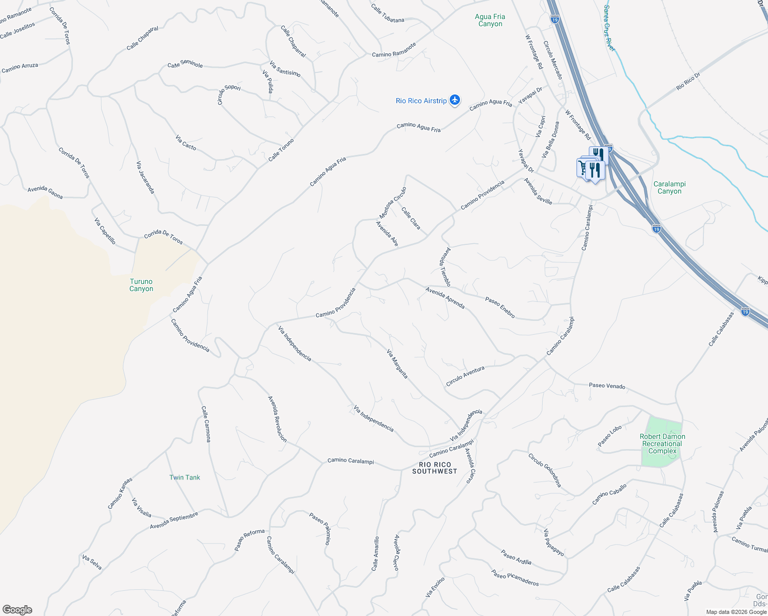 map of restaurants, bars, coffee shops, grocery stores, and more near 490 Ash Lane in Rio Rico