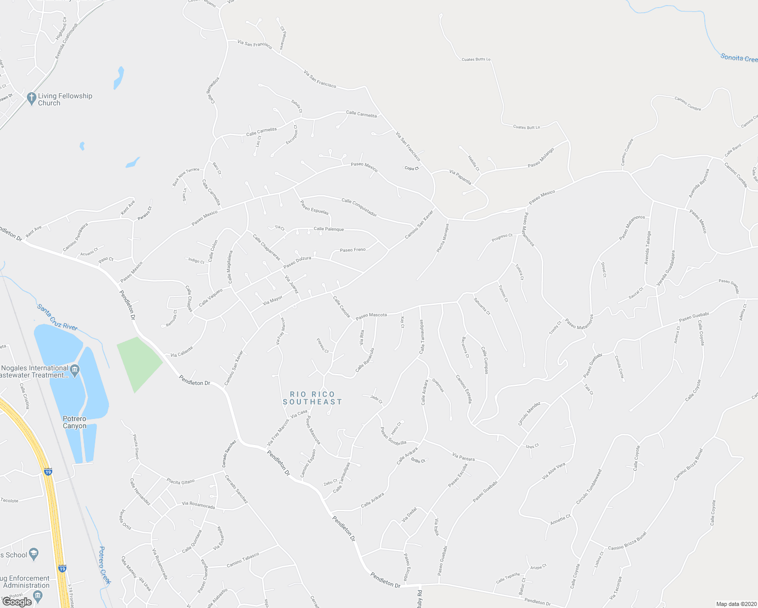 map of restaurants, bars, coffee shops, grocery stores, and more near 263 Paseo Mascota in Rio Rico