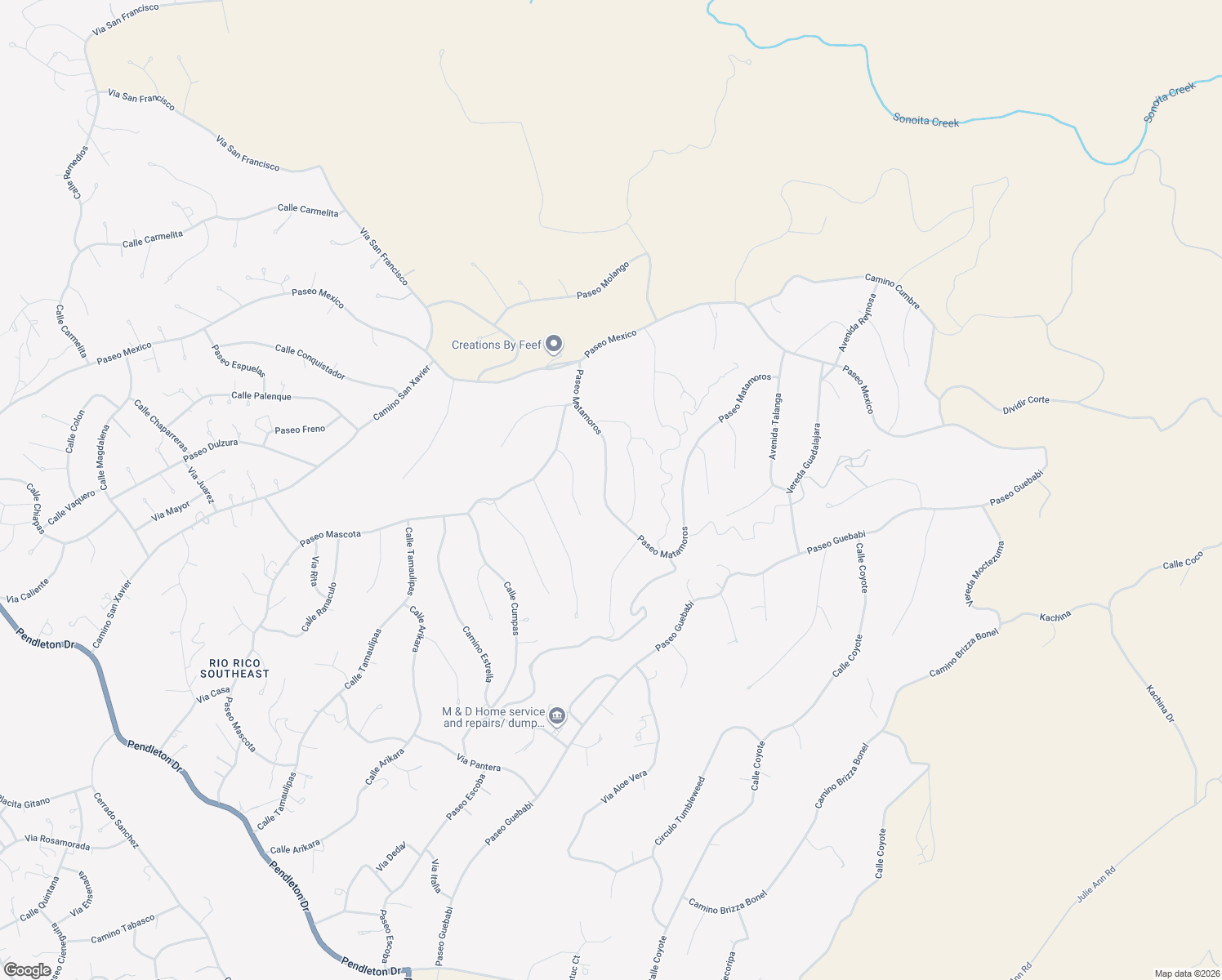 map of restaurants, bars, coffee shops, grocery stores, and more near 1119 Paseo Matamoros in Rio Rico