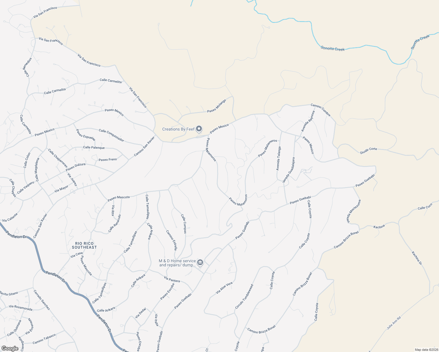 map of restaurants, bars, coffee shops, grocery stores, and more near 1119 Paseo Matamoros in Rio Rico