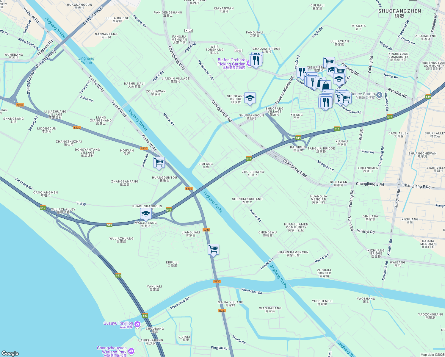 map of restaurants, bars, coffee shops, grocery stores, and more near Nan Kai Lu in Wu Xi Shi