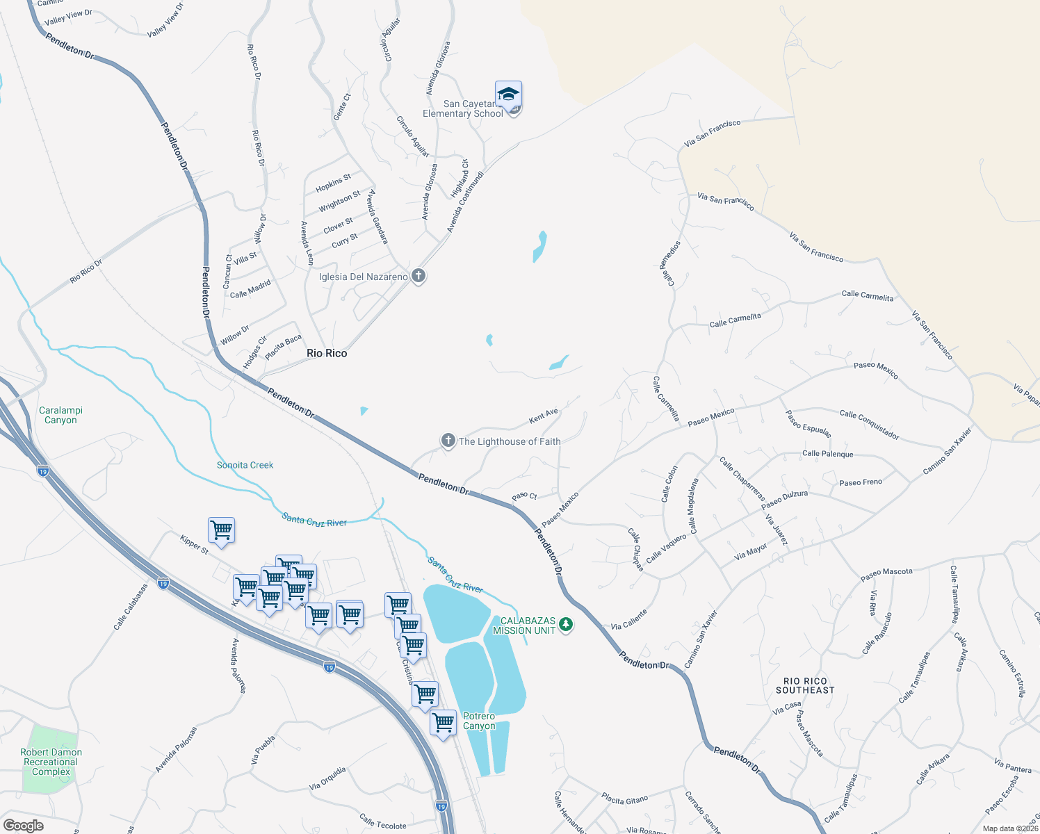 map of restaurants, bars, coffee shops, grocery stores, and more near 26 Kent Avenue in Rio Rico