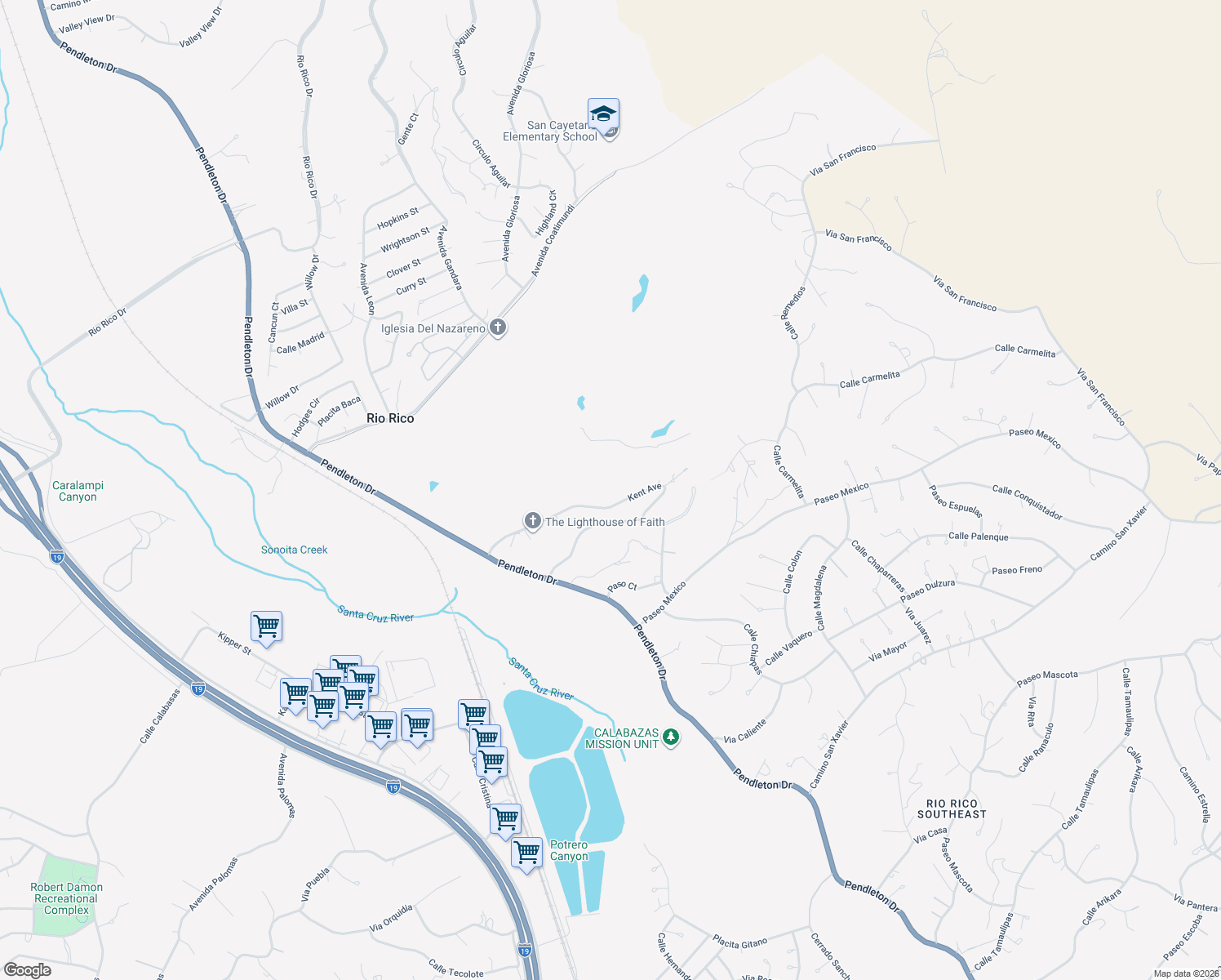 map of restaurants, bars, coffee shops, grocery stores, and more near 26 Kent Avenue in Rio Rico