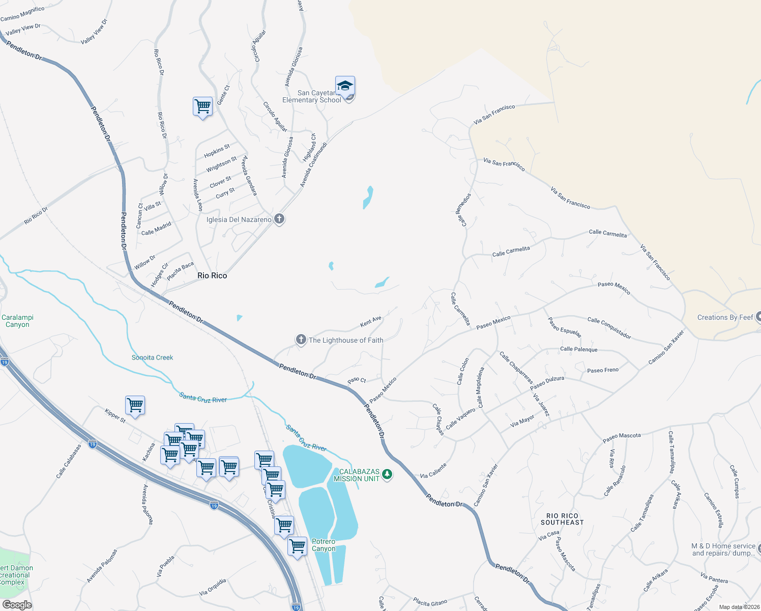 map of restaurants, bars, coffee shops, grocery stores, and more near 40 Kent Avenue in Rio Rico