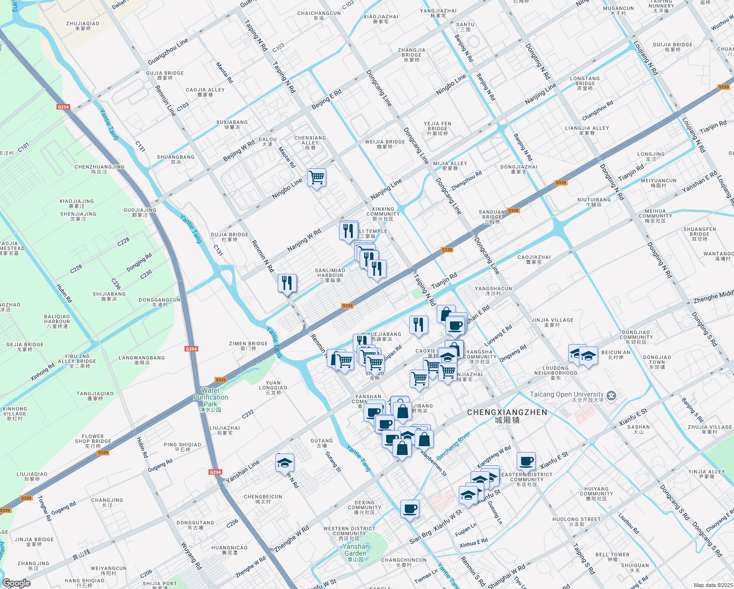 map of restaurants, bars, coffee shops, grocery stores, and more near Su Zhou Lu in Suzhou Shi