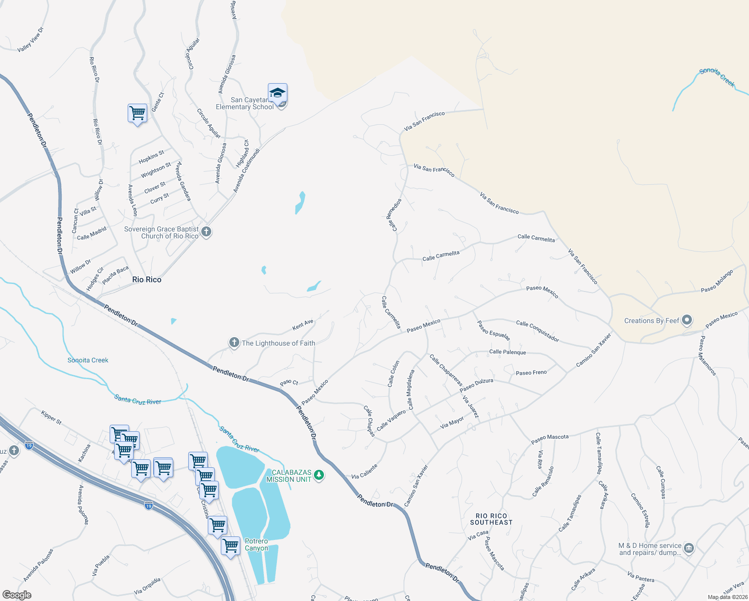 map of restaurants, bars, coffee shops, grocery stores, and more near 1125 Hoyos Court in Rio Rico