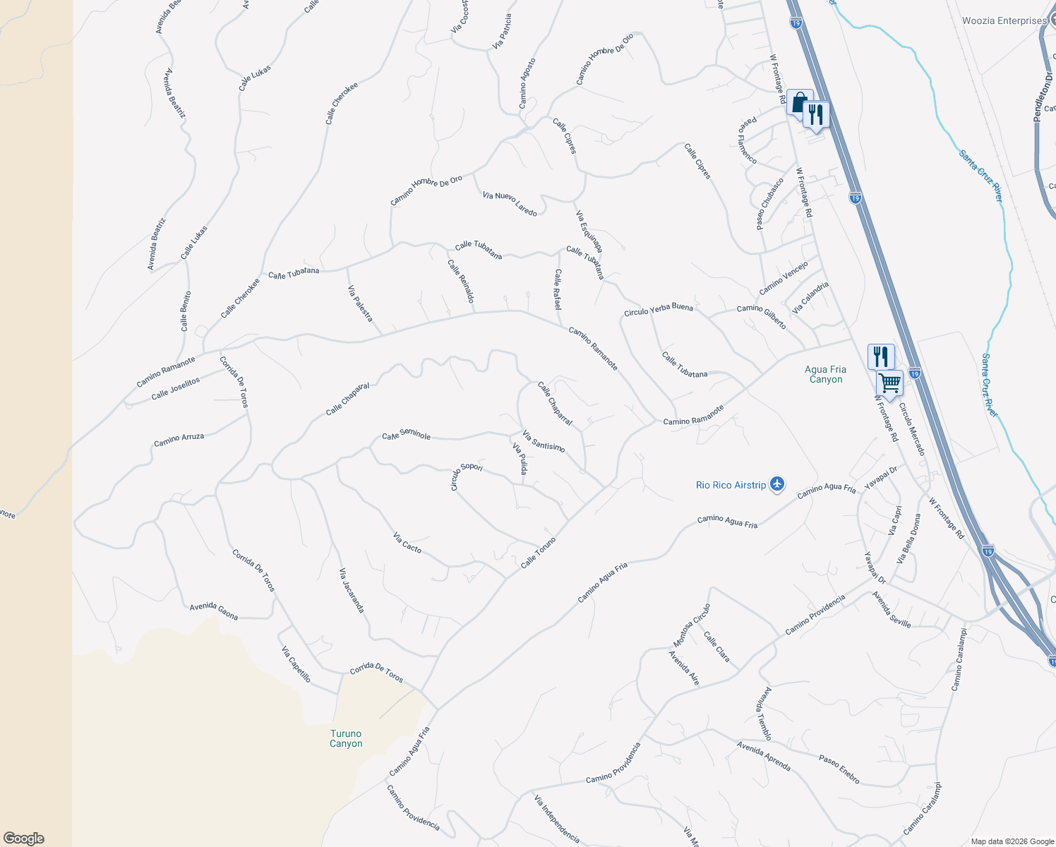 map of restaurants, bars, coffee shops, grocery stores, and more near 1165 Via Santisimo in Rio Rico