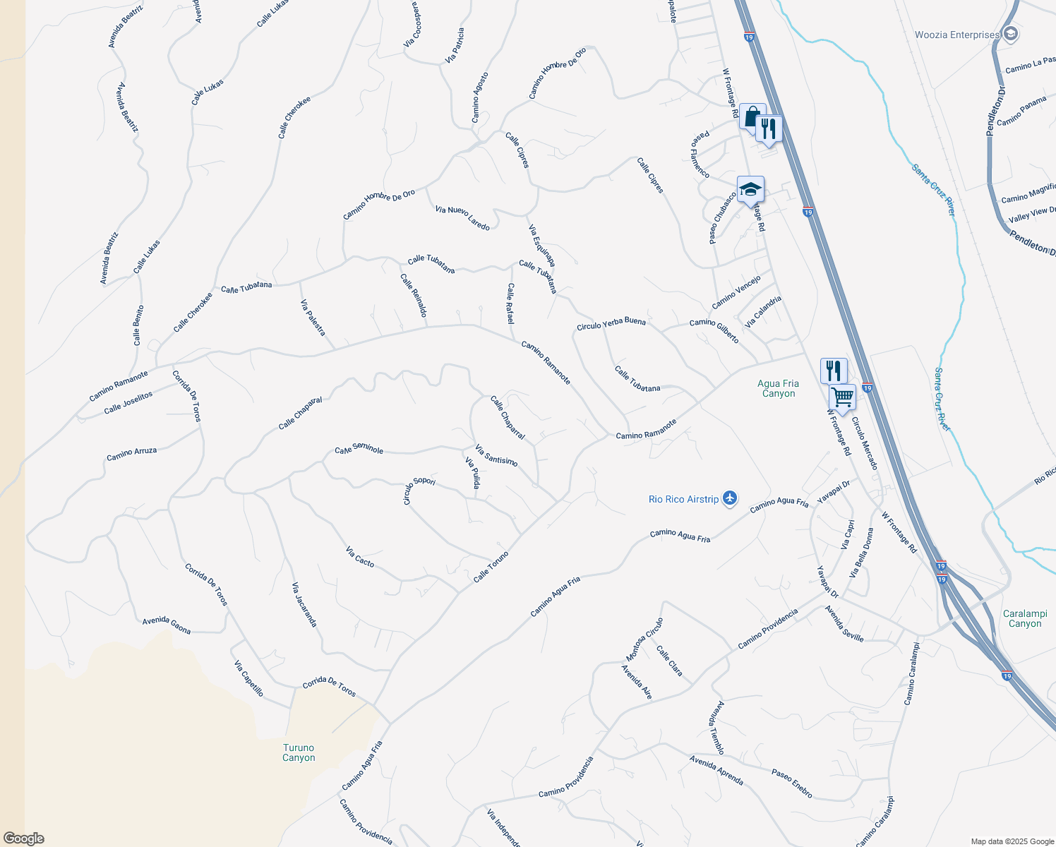 map of restaurants, bars, coffee shops, grocery stores, and more near 1173 Calle Chaparral in Rio Rico