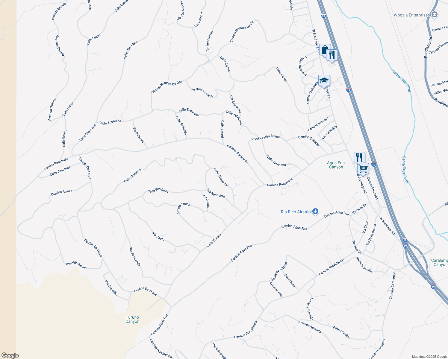 map of restaurants, bars, coffee shops, grocery stores, and more near 1173 Calle Chaparral in Rio Rico