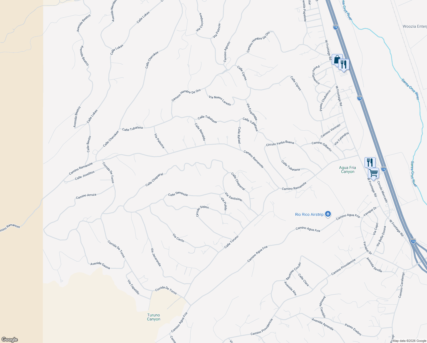 map of restaurants, bars, coffee shops, grocery stores, and more near 1184 Calle Chaparral in Rio Rico