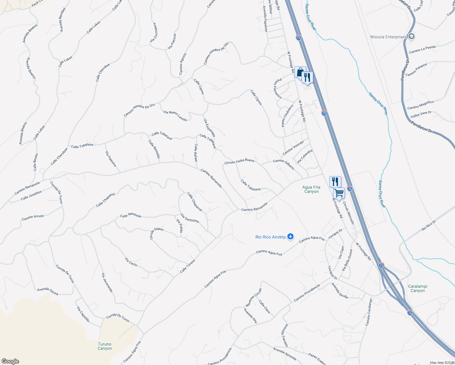 map of restaurants, bars, coffee shops, grocery stores, and more near 1263 Circulo Yerba Buena in Rio Rico