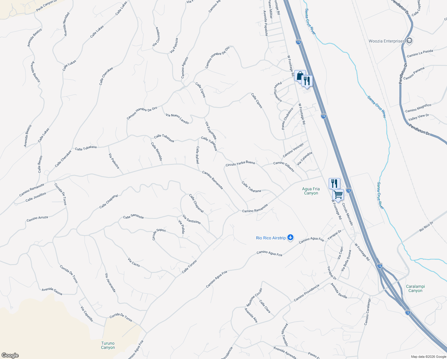 map of restaurants, bars, coffee shops, grocery stores, and more near 1263 Circulo Yerba Buena in Rio Rico