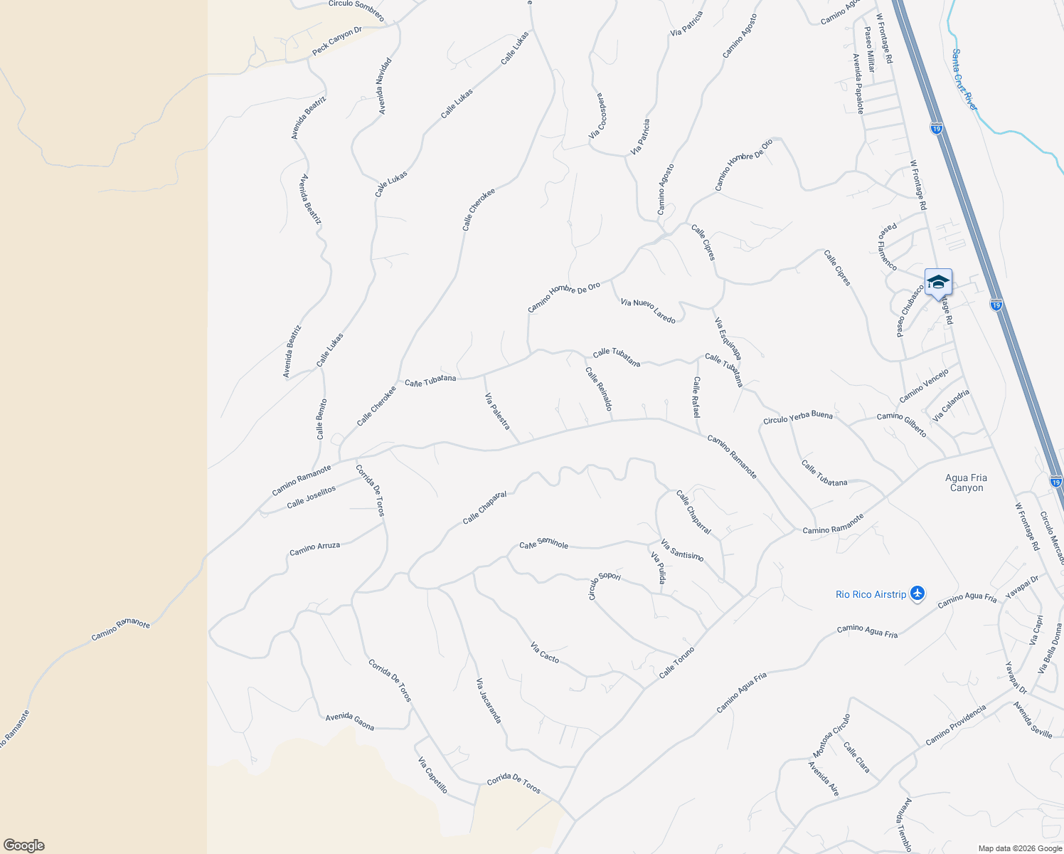 map of restaurants, bars, coffee shops, grocery stores, and more near 1223 Via Palestra in Rio Rico