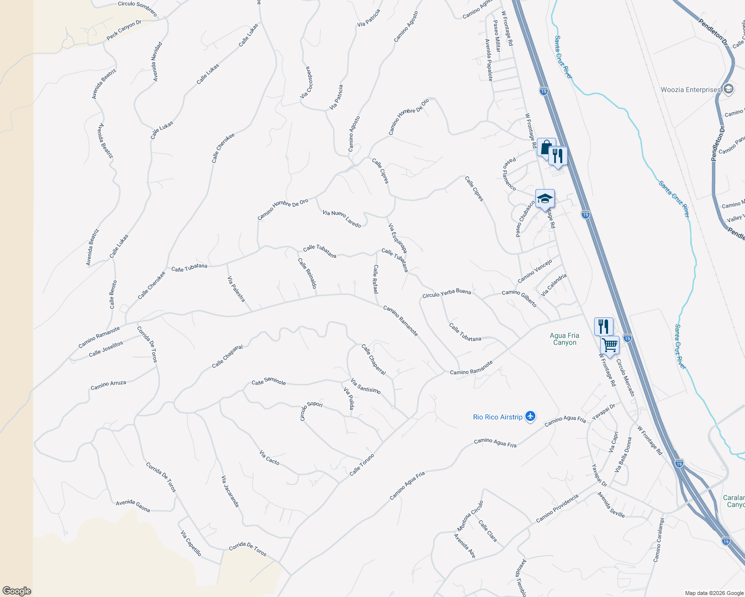 map of restaurants, bars, coffee shops, grocery stores, and more near 1220 Calle Rafael in Rio Rico