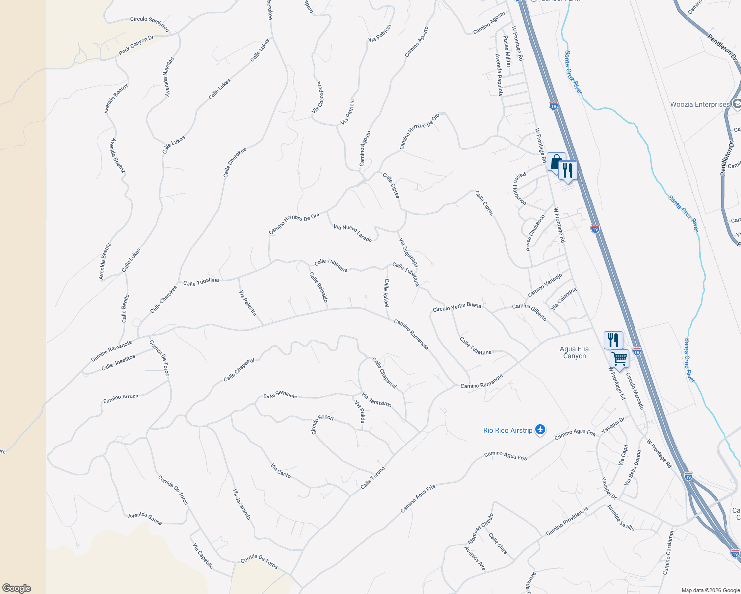 map of restaurants, bars, coffee shops, grocery stores, and more near 1243 Maria Court in Rio Rico