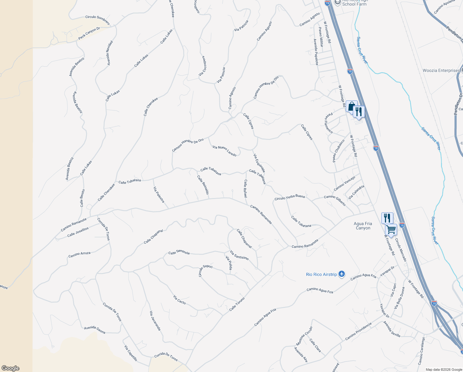 map of restaurants, bars, coffee shops, grocery stores, and more near 1243 Maria Court in Rio Rico
