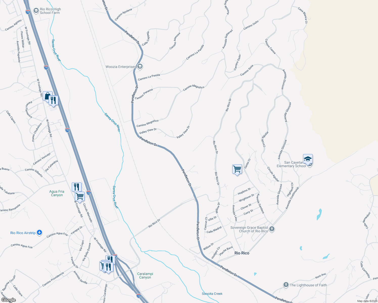 map of restaurants, bars, coffee shops, grocery stores, and more near 1254 Vista Court in Rio Rico