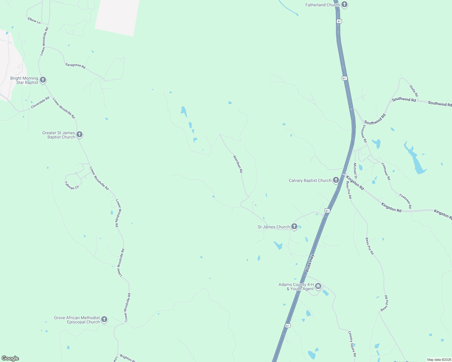 map of restaurants, bars, coffee shops, grocery stores, and more near 20 Aberdeen Road in Natchez