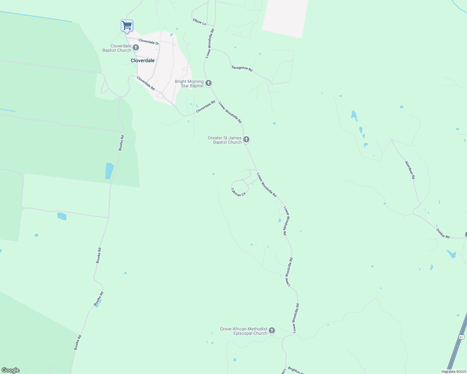 map of restaurants, bars, coffee shops, grocery stores, and more near 1-3 Tubman Circle in Natchez