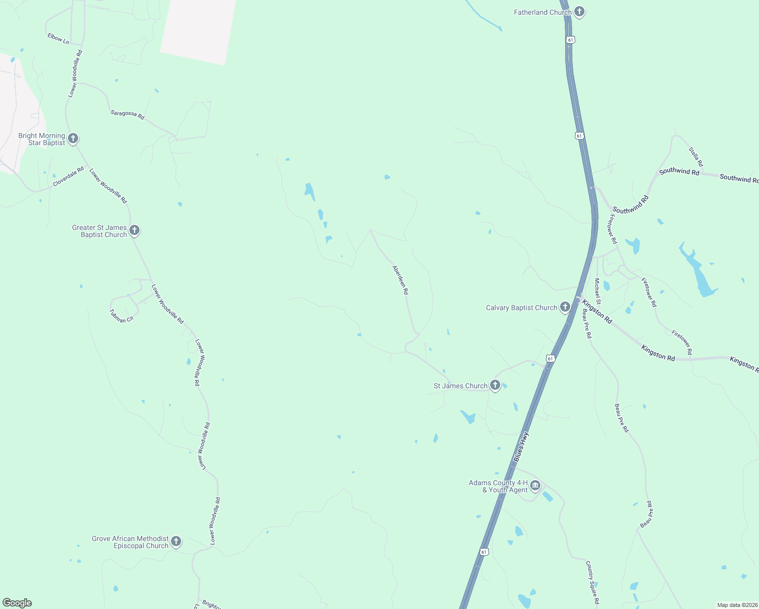 map of restaurants, bars, coffee shops, grocery stores, and more near 20 Aberdeen Road in Natchez