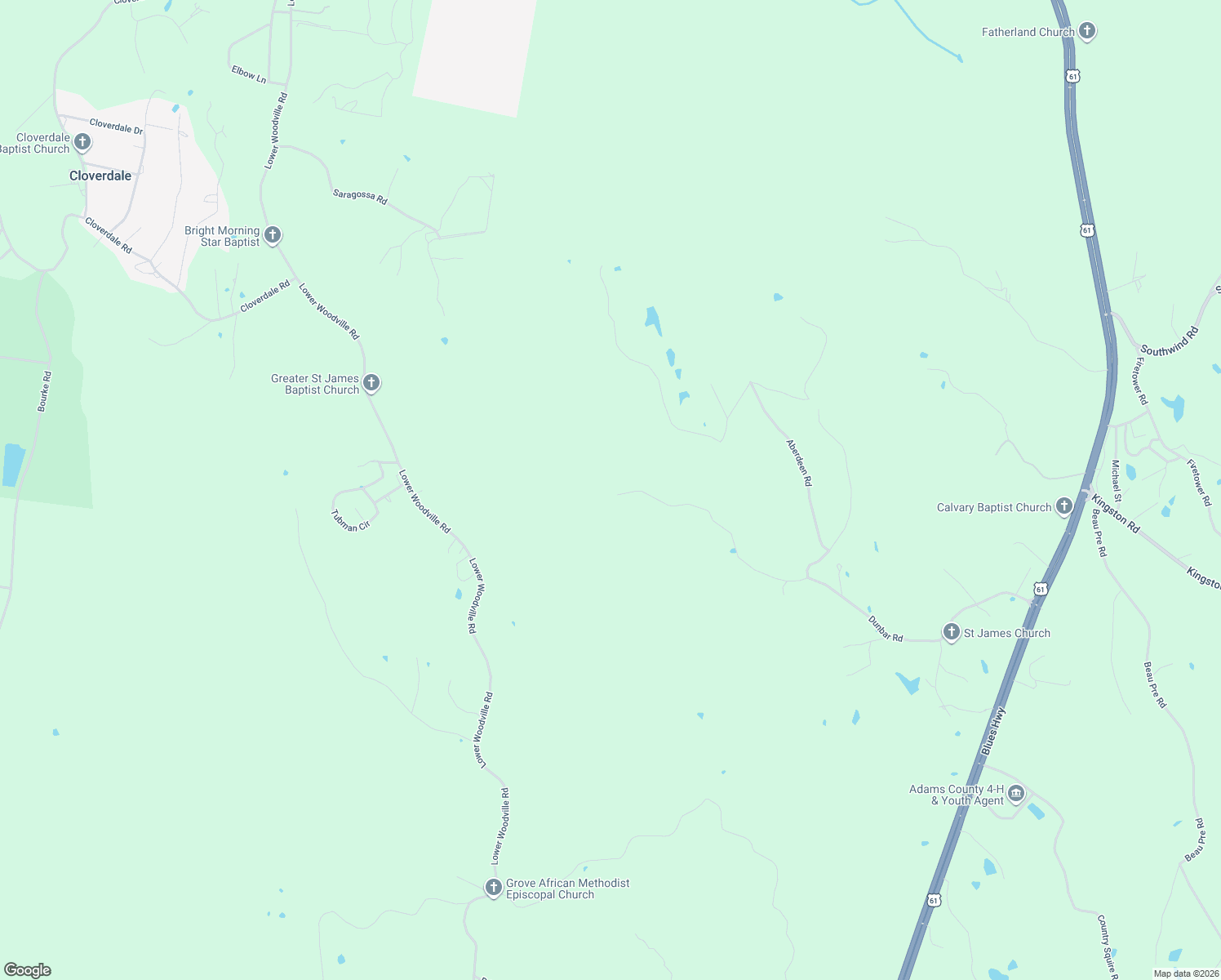 map of restaurants, bars, coffee shops, grocery stores, and more near 153 Dunbar Road in Natchez