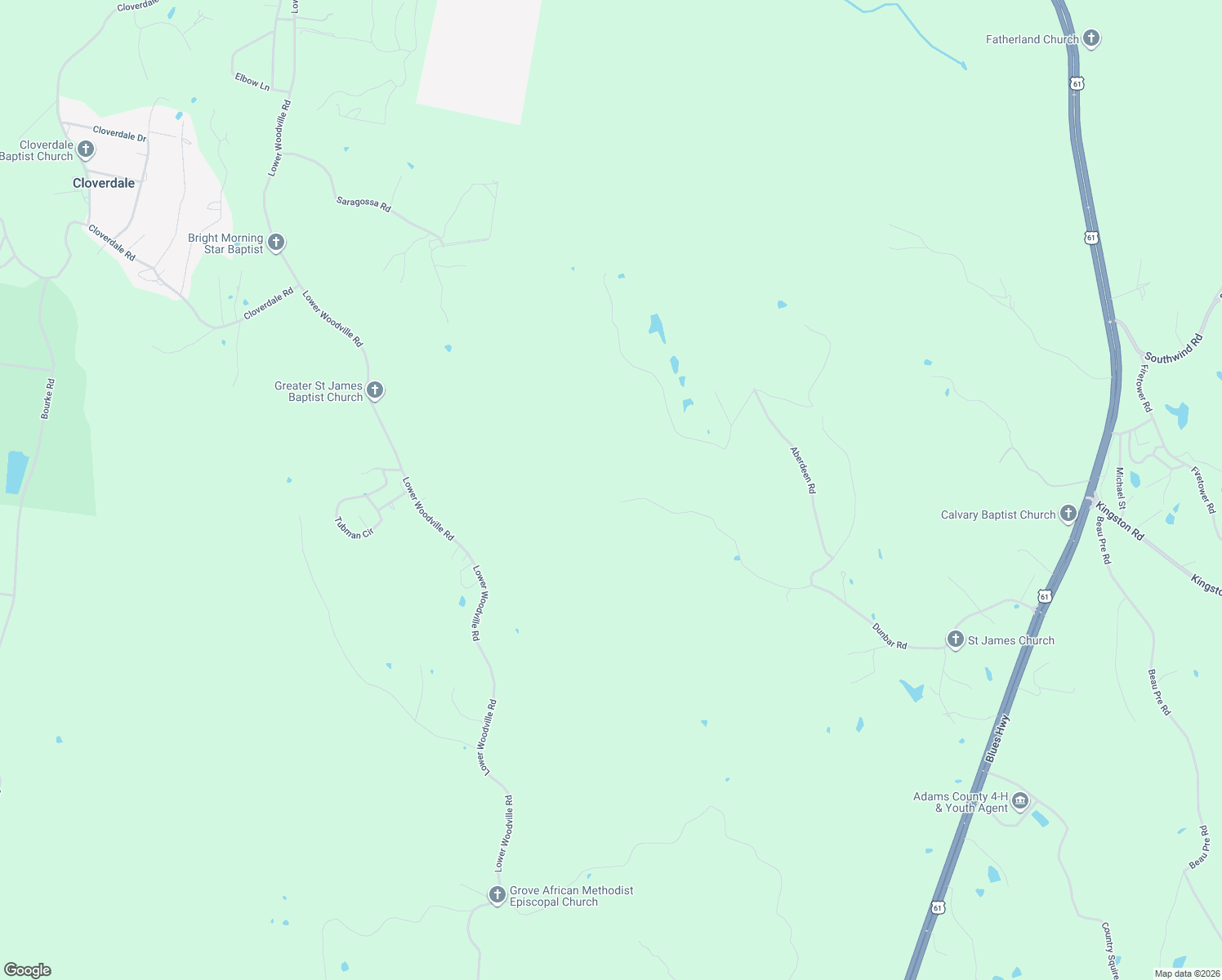 map of restaurants, bars, coffee shops, grocery stores, and more near 153 Dunbar Road in Natchez