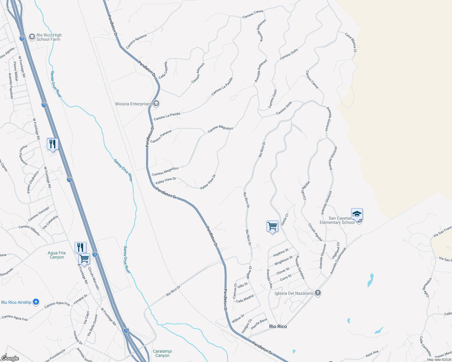 map of restaurants, bars, coffee shops, grocery stores, and more near 334 Camino Soza in Rio Rico