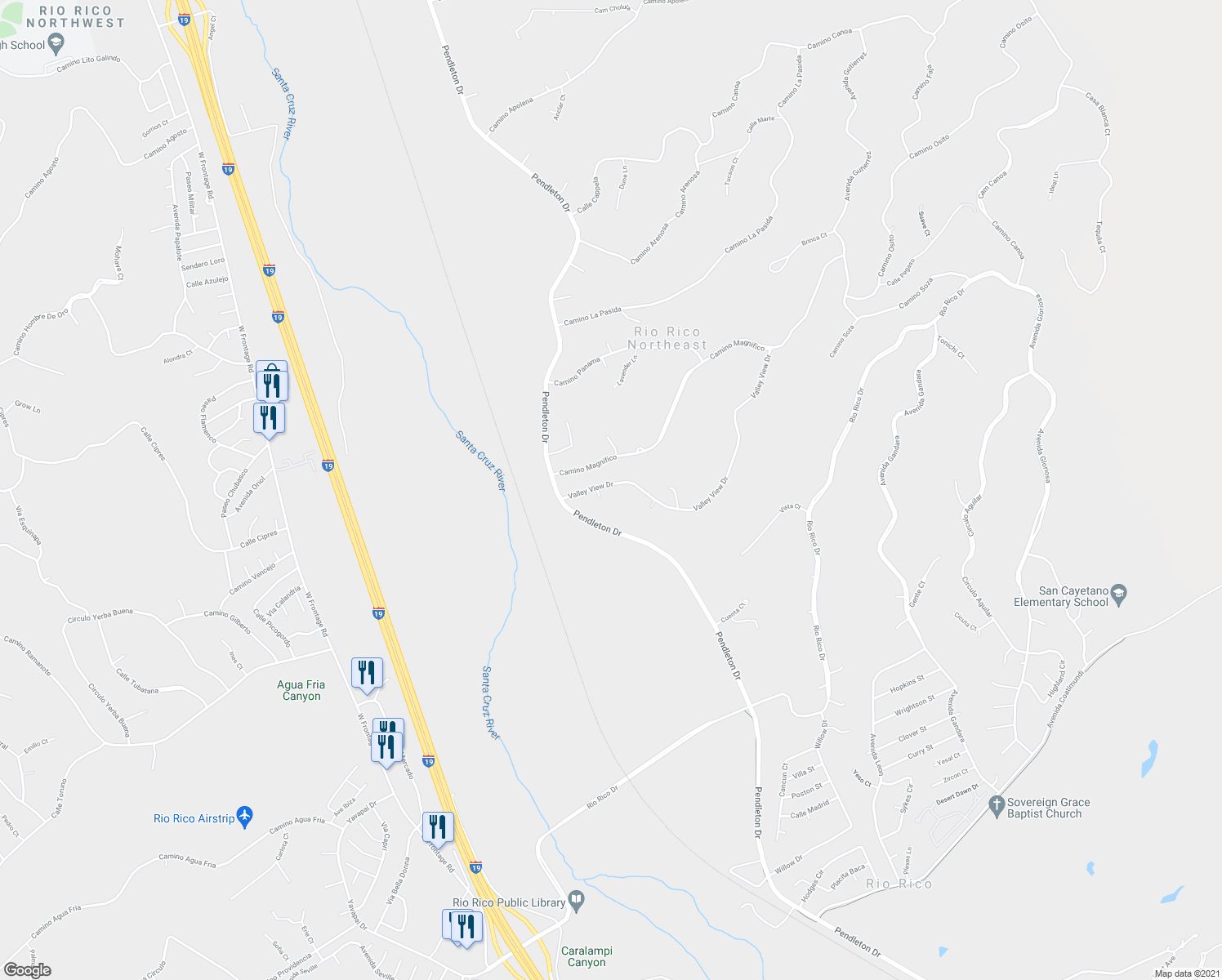 map of restaurants, bars, coffee shops, grocery stores, and more near 1251 Ace Court in Rio Rico