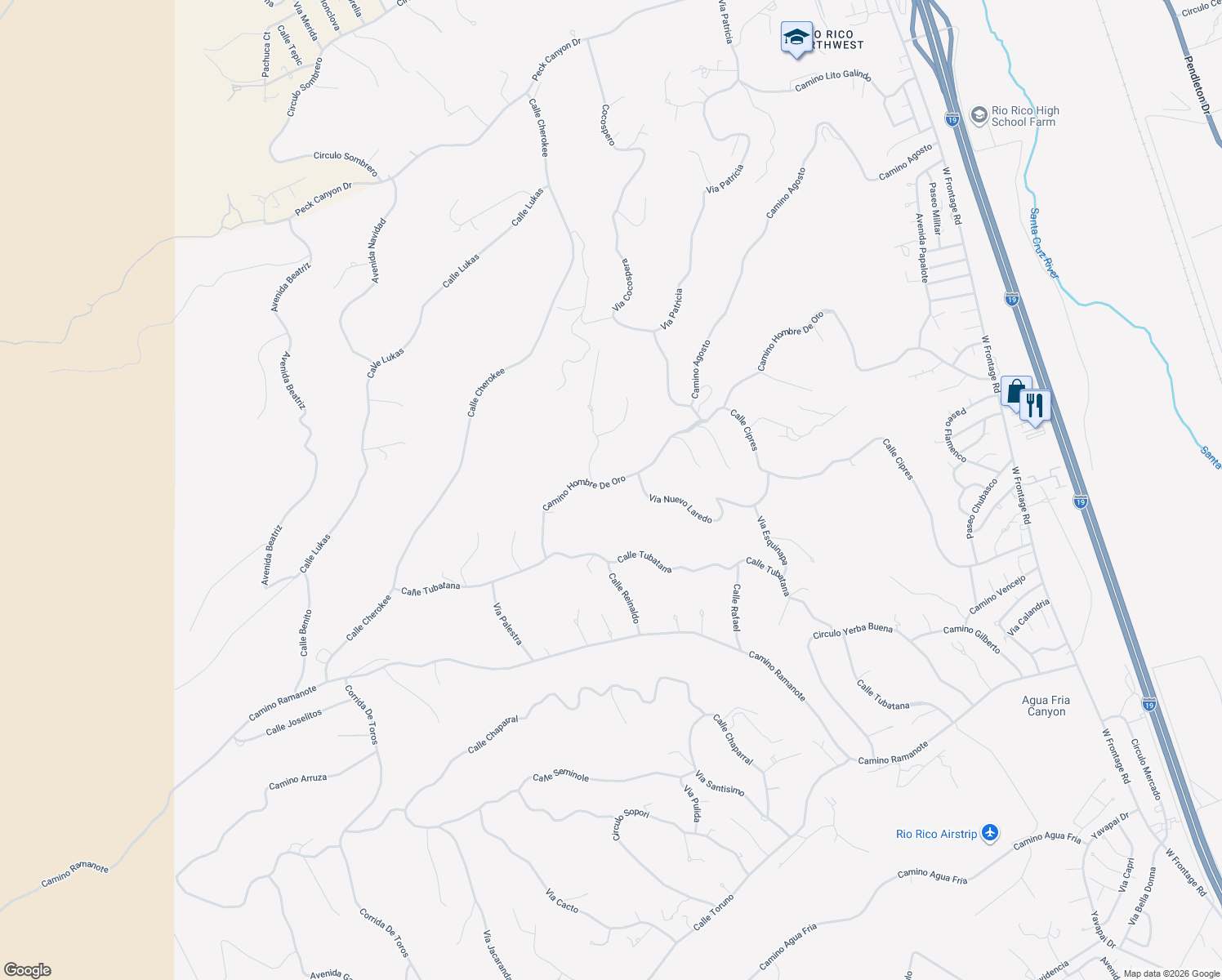 map of restaurants, bars, coffee shops, grocery stores, and more near 582 Cave Lane in Rio Rico