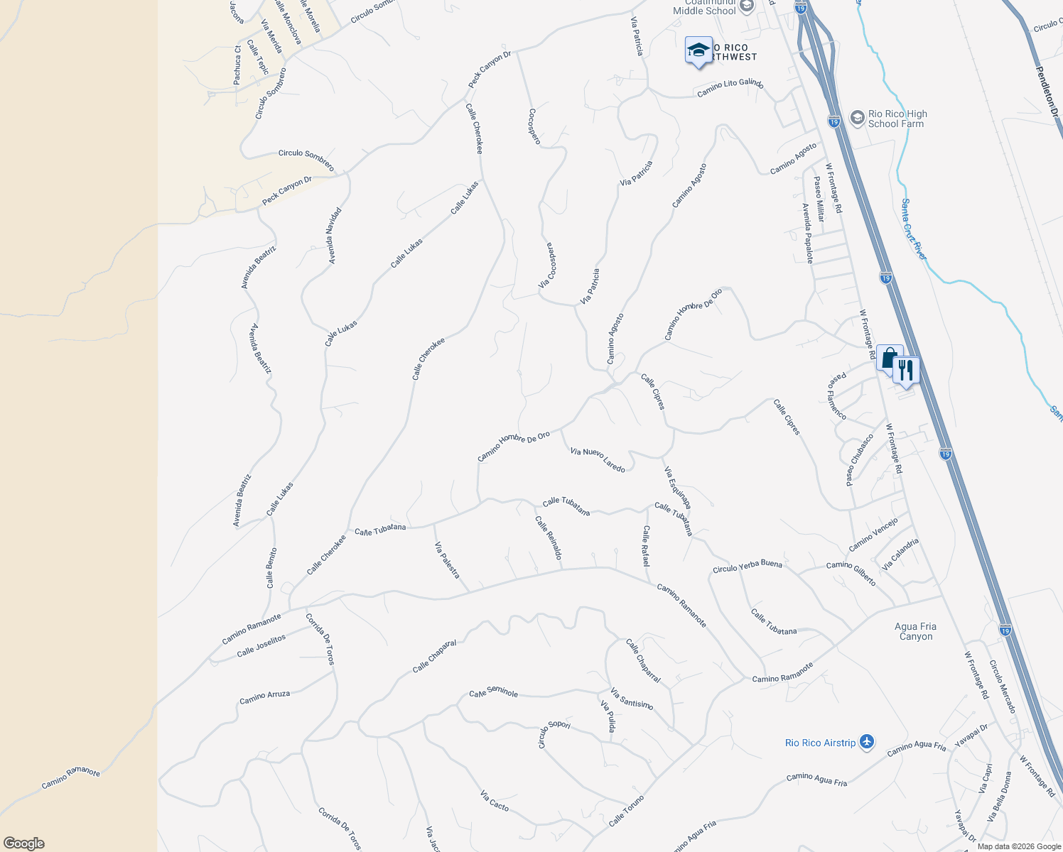 map of restaurants, bars, coffee shops, grocery stores, and more near 516 Camino Hombre De Oro in Rio Rico