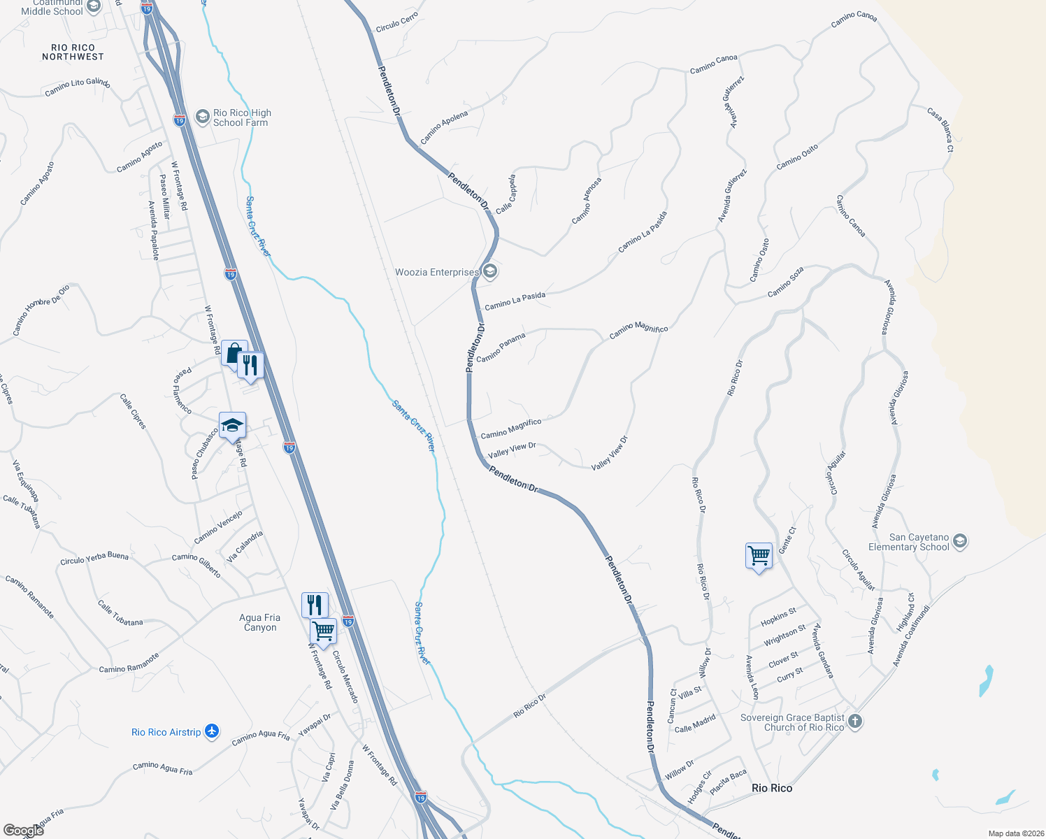 map of restaurants, bars, coffee shops, grocery stores, and more near 1262 Norma Court in Rio Rico